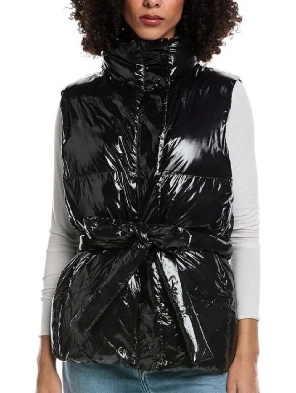 Year of Ours Glossy Quilted Belted Puffer Vest Black